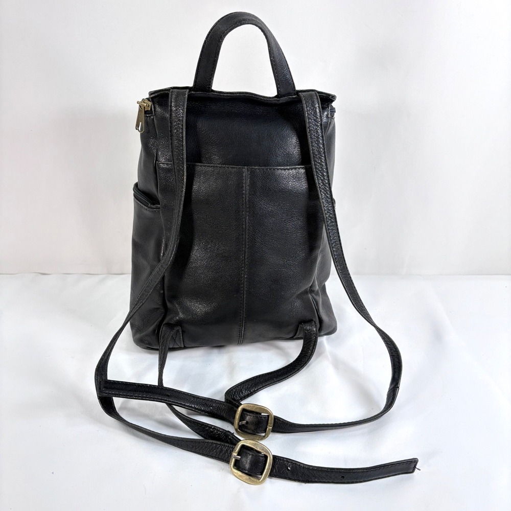 Hobo International Backpack Black Leather Vintage Zip Pocket Mini Bag 90's - Picture 3 of 11